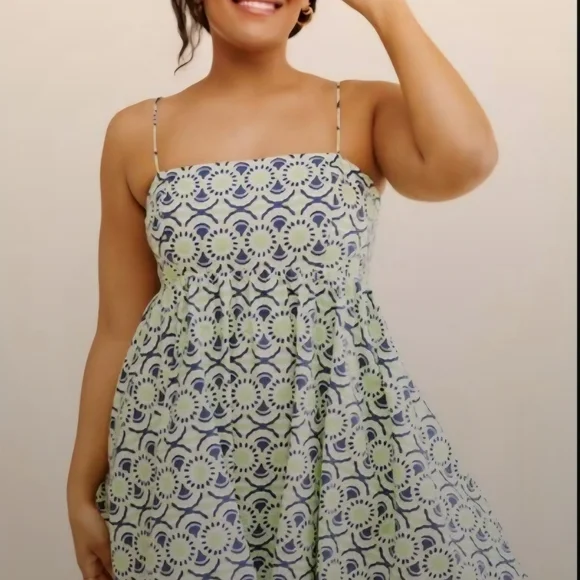 Anthropologie Maeve Blue, Green and White Mini Dress - Picture 2 of 14